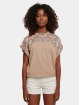 Urban Classics T-Shirty Ladies Short Oversized Lace bezowy